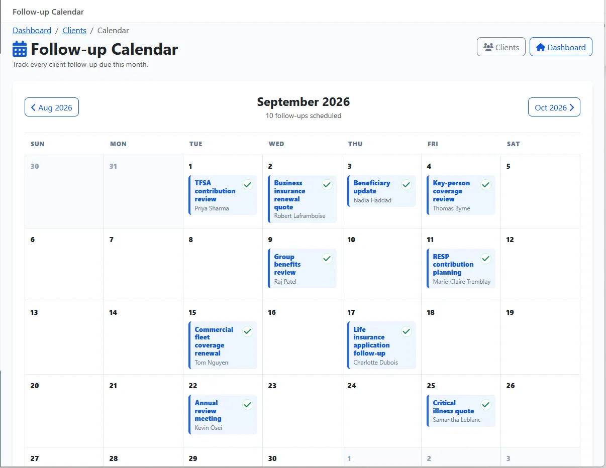 The follow-up calendar: a month of client reminders at a glance